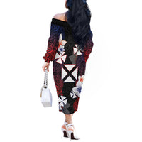 Wallis and Futuna Uvea Off The Shoulder Long Sleeve Dress Victory Day With Frangipani
