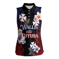 Wallis and Futuna Uvea Women Sleeveless Polo Shirt Victory Day With Frangipani LT05 Female Black - Polynesian Pride