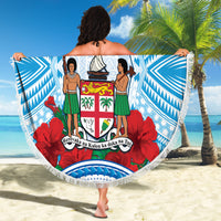 Fiji Ratu Sir Lala Sukuna Day Beach Blanket Hibiscus Tapa Pattern