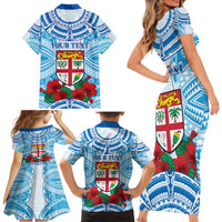 Personalised Fiji Ratu Sir Lala Sukuna Day Family Matching Short Sleeve Bodycon Dress and Hawaiian Shirt Hibiscus Tapa Pattern