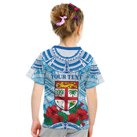Personalised Fiji Ratu Sir Lala Sukuna Day Kid T Shirt Hibiscus Tapa Pattern