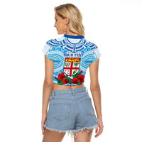 Personalised Fiji Ratu Sir Lala Sukuna Day Raglan Cropped T Shirt Hibiscus Tapa Pattern