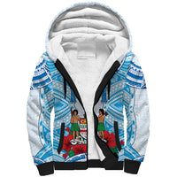 Personalised Fiji Ratu Sir Lala Sukuna Day Sherpa Hoodie Hibiscus Tapa Pattern LT05 Unisex Blue - Polynesian Pride