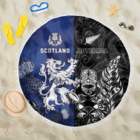 New Zealand And Scotland Rugby Beach Blanket Maori Tiki With Thistle Together LT05 One Size 150cm Black - Polynesian Pride