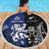 New Zealand And Scotland Rugby Beach Blanket Maori Tiki With Thistle Together LT05 - Polynesian Pride