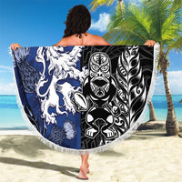 New Zealand And Scotland Rugby Beach Blanket Maori Tiki With Thistle Together LT05 - Polynesian Pride