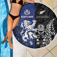 New Zealand And Scotland Rugby Beach Blanket Maori Tiki With Thistle Together LT05 - Polynesian Pride