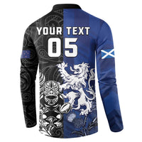 New Zealand And Scotland Rugby Custom Button Sweatshirt Maori Tiki With Thistle Together
