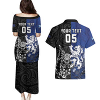 New Zealand And Scotland Rugby Custom Couples Matching Puletasi and Hawaiian Shirt Maori Tiki With Thistle Together LT05 - Polynesian Pride