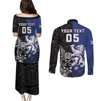 New Zealand And Scotland Rugby Custom Couples Matching Puletasi and Long Sleeve Button Shirt Maori Tiki With Thistle Together