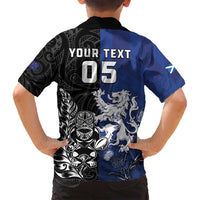 New Zealand And Scotland Rugby Custom Family Matching Off Shoulder Maxi Dress and Hawaiian Shirt Maori Tiki With Thistle Together LT05 - Polynesian Pride