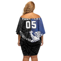 New Zealand And Scotland Rugby Custom Family Matching Off Shoulder Short Dress and Hawaiian Shirt Maori Tiki With Thistle Together