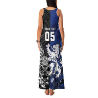 New Zealand And Scotland Rugby Custom Family Matching Tank Maxi Dress and Hawaiian Shirt Maori Tiki With Thistle Together