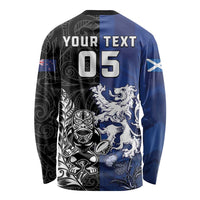 New Zealand And Scotland Rugby Custom Long Sleeve Shirt Maori Tiki With Thistle Together LT05 - Polynesian Pride