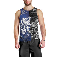 New Zealand And Scotland Rugby Custom Men Tank Top Maori Tiki With Thistle Together LT05 - Polynesian Pride