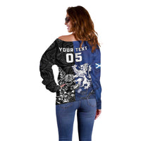 New Zealand And Scotland Rugby Custom Off Shoulder Sweater Maori Tiki With Thistle Together LT05 - Polynesian Pride