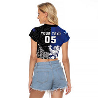 New Zealand And Scotland Rugby Custom Raglan Cropped T Shirt Maori Tiki With Thistle Together LT05 - Polynesian Pride