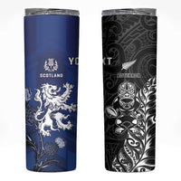 New Zealand And Scotland Rugby Custom Skinny Tumbler Maori Tiki With Thistle Together LT05 Black - Polynesian Pride