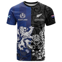 New Zealand And Scotland Rugby Custom T Shirt Maori Tiki With Thistle Together LT05 Black - Polynesian Pride