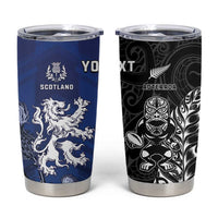 New Zealand And Scotland Rugby Custom Tumbler Cup Maori Tiki With Thistle Together LT05 Black - Polynesian Pride