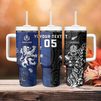 New Zealand And Scotland Rugby Custom Tumbler With Handle Maori Tiki With Thistle Together LT05 - Polynesian Pride