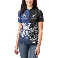 New Zealand And Scotland Rugby Custom Women Polo Shirt Maori Tiki With Thistle Together
