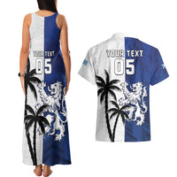 Fiji And Scotland Rugby Custom Couples Matching Tank Maxi Dress and Hawaiian Shirt Fijian Palm Tree With Thistle Together