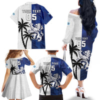 Fiji And Scotland Rugby Custom Family Matching Off The Shoulder Long Sleeve Dress and Hawaiian Shirt Fijian Palm Tree With Thistle Together