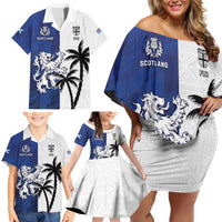 Fiji And Scotland Rugby Custom Family Matching Off Shoulder Short Dress and Hawaiian Shirt Fijian Palm Tree With Thistle Together