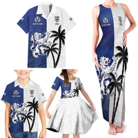 Fiji And Scotland Rugby Custom Family Matching Tank Maxi Dress and Hawaiian Shirt Fijian Palm Tree With Thistle Together