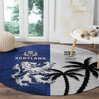 Fiji And Scotland Rugby Round Carpet Fijian Palm Tree With Thistle Together