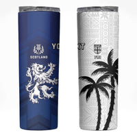 Fiji And Scotland Rugby Custom Skinny Tumbler Fijian Palm Tree With Thistle Together LT05 Blue - Polynesian Pride