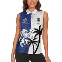 Fiji And Scotland Rugby Custom Women Sleeveless Polo Shirt Fijian Palm Tree With Thistle Together