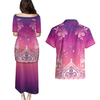 New Zealand Matariki Couples Matching Puletasi and Hawaiian Shirt Maori Marae Purple Galaxy LT05 - Polynesian Pride
