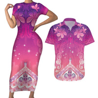 New Zealand Matariki Couples Matching Short Sleeve Bodycon Dress and Hawaiian Shirt Maori Marae Purple Galaxy LT05 Purple - Polynesian Pride
