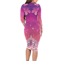 New Zealand Matariki Family Matching Long Sleeve Bodycon Dress and Hawaiian Shirt Maori Marae Purple Galaxy LT05 - Polynesian Pride