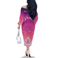 New Zealand Matariki Family Matching Off The Shoulder Long Sleeve Dress and Hawaiian Shirt Maori Marae Purple Galaxy LT05 - Polynesian Pride