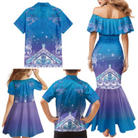 New Zealand Matariki Family Matching Mermaid Dress and Hawaiian Shirt Maori Marae Cyan Galaxy LT05 - Polynesian Pride
