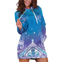 New Zealand Matariki Hoodie Dress Maori Marae Cyan Galaxy LT05 Cyan - Polynesian Pride