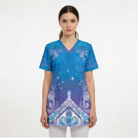 New Zealand Matariki Scrub Top Maori Marae Cyan Galaxy - Polynesian Pride