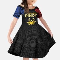 Philippines Independence Day Family Matching Off The Shoulder Long Sleeve Dress and Hawaiian Shirt Proud To Be Pinoy LT05 Daughter's Dress Black - Polynesian Pride