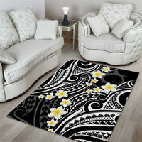 Plumeria With Black Polynesian Tattoo Pattern Area Rug