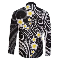Plumeria With Black Polynesian Tattoo Pattern Family Matching Long Sleeve Bodycon Dress and Hawaiian Shirt