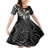 Plumeria With Black Polynesian Tattoo Pattern Family Matching Mermaid Dress and Hawaiian Shirt LT05 Daughter's Dress Black - Polynesian Pride