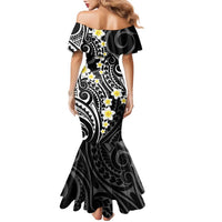 Plumeria With Black Polynesian Tattoo Pattern Family Matching Mermaid Dress and Hawaiian Shirt LT05 - Polynesian Pride