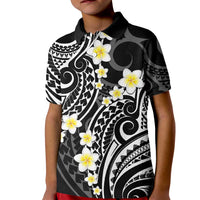 Plumeria With Black Polynesian Tattoo Pattern Kid Polo Shirt LT05 Kid Black - Polynesian Pride