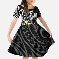 Plumeria With Black Polynesian Tattoo Pattern Kid Short Sleeve Dress LT05 KID Black - Polynesian Pride