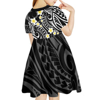 Plumeria With Black Polynesian Tattoo Pattern Kid Short Sleeve Dress LT05 - Polynesian Pride