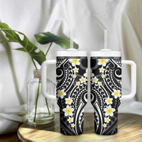 Plumeria With Black Polynesian Tattoo Pattern Tumbler With Handle