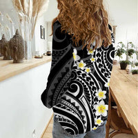 Plumeria With Black Polynesian Tattoo Pattern Women Casual Shirt LT05 - Polynesian Pride
